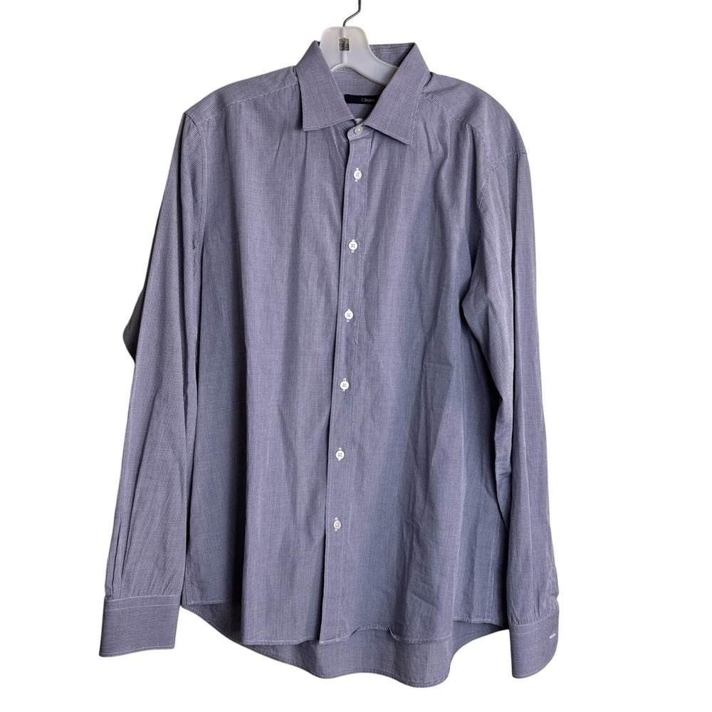 Z Zegna Men's Premium Gingham Check Dress Shirt Tailored Cotton Fit Gray 42 16.5